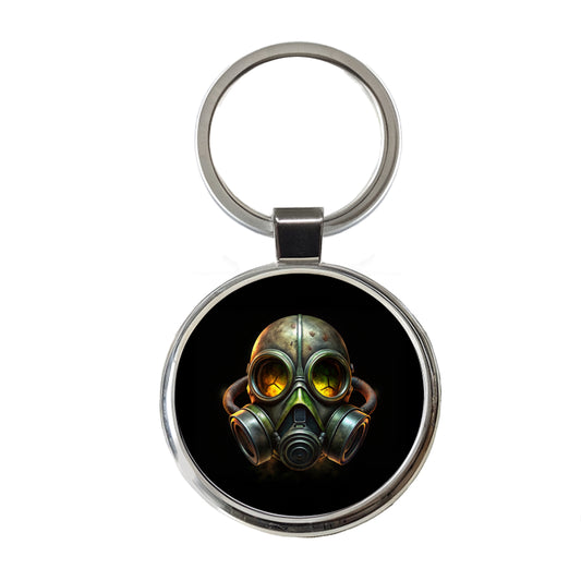 Zombie Outbreak Gas Mask Round Metal Keychain