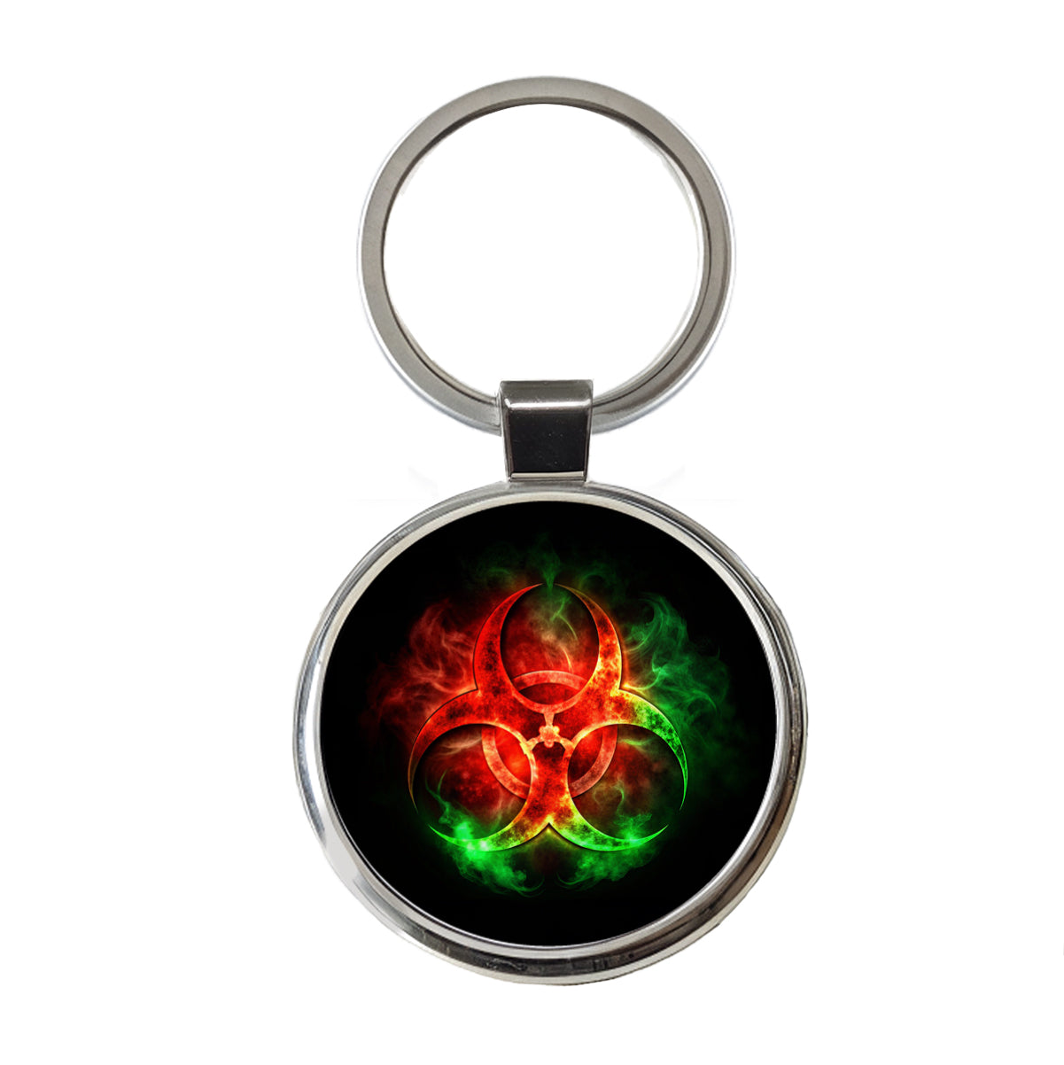 Zombie Outbreak Symbol With Red Green Toxic Gasses Round Metal Keychain