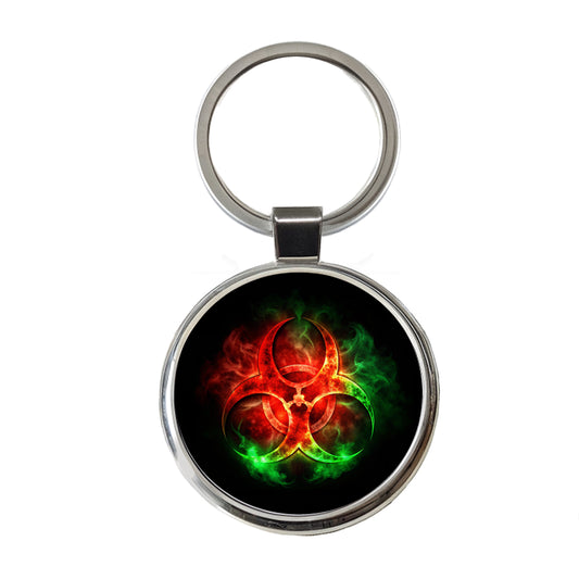 Zombie Outbreak Symbol With Red Green Toxic Gasses Round Metal Keychain