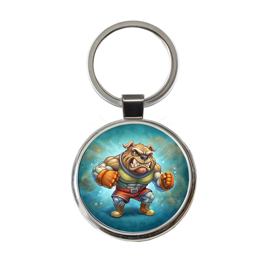 Fighting Bulldog School Mascot Round Metal Keychain