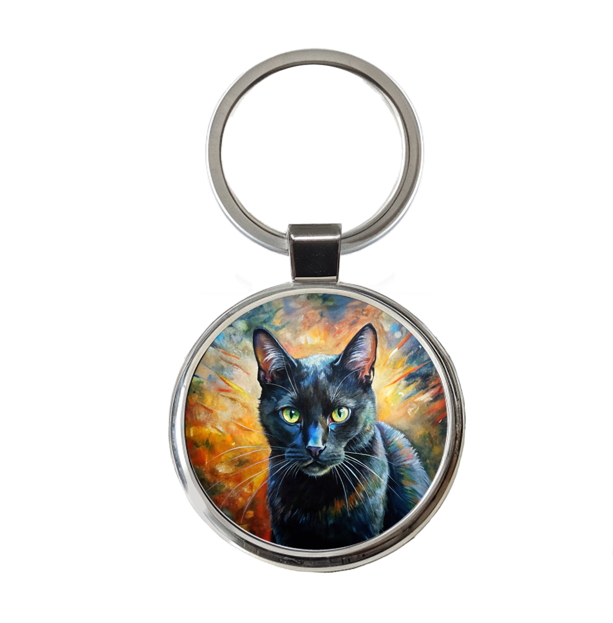Black Cat Expressionism Art Round Metal Keychain