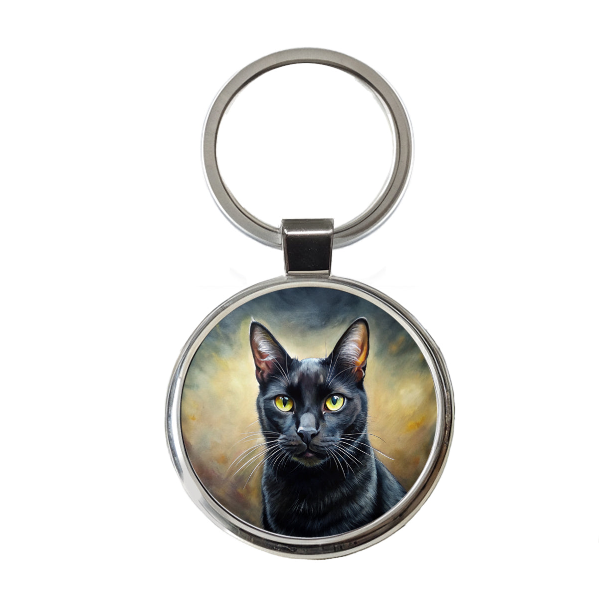 Black Cat Illustration Round Metal Keychain