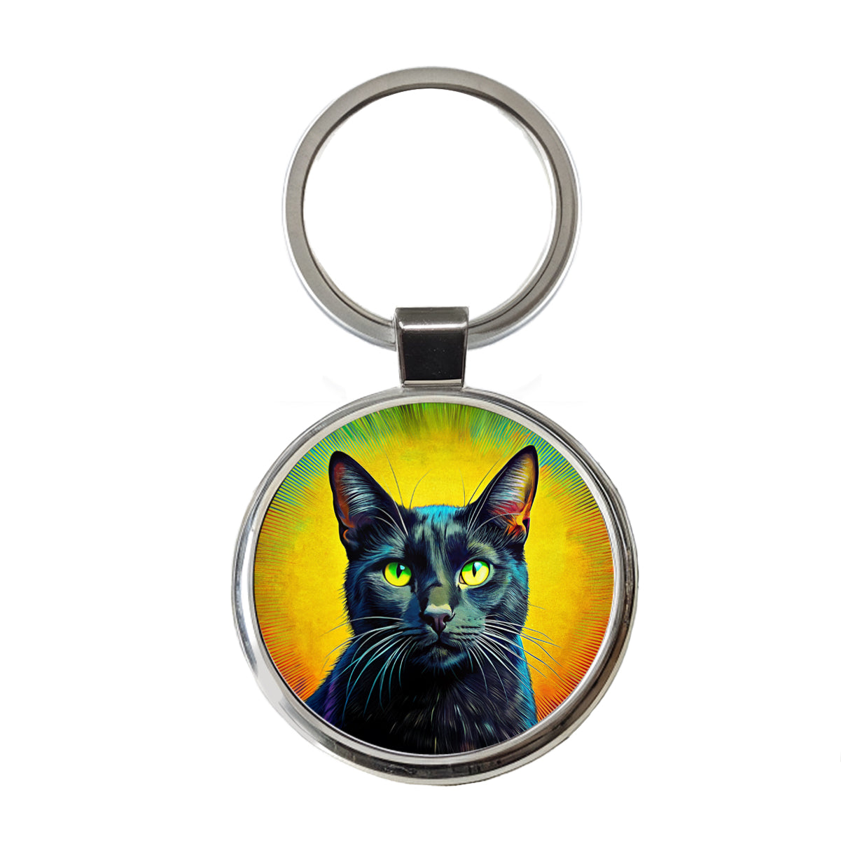 Black Cat Pop Art Round Metal Keychain