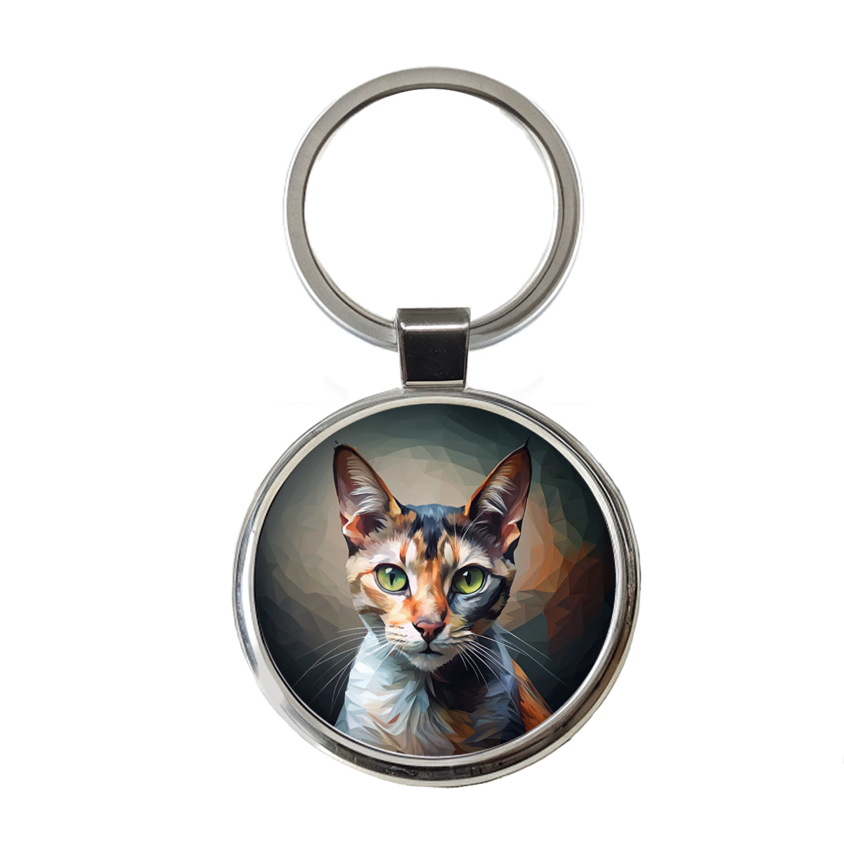 Calico Cat Abstract Stylized Art Round Metal Keychain