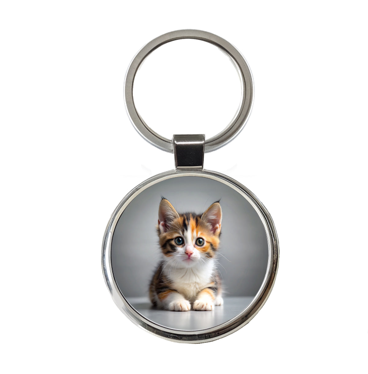 Calico Cat Kitten Photo Round Metal Keychain