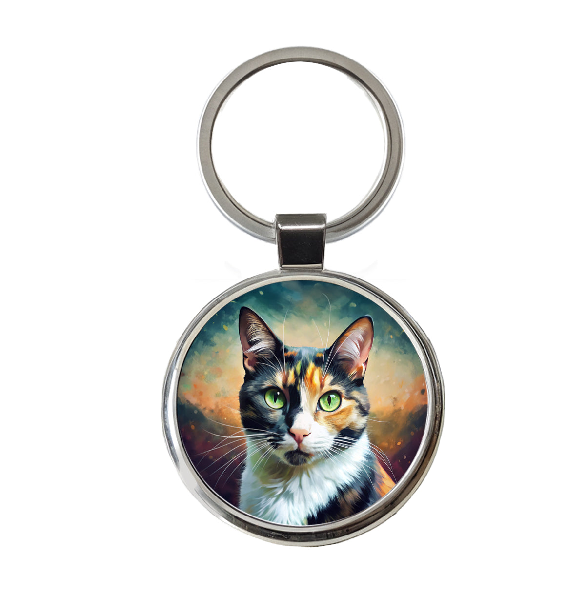 Calico Cat Pop Art Round Metal Keychain