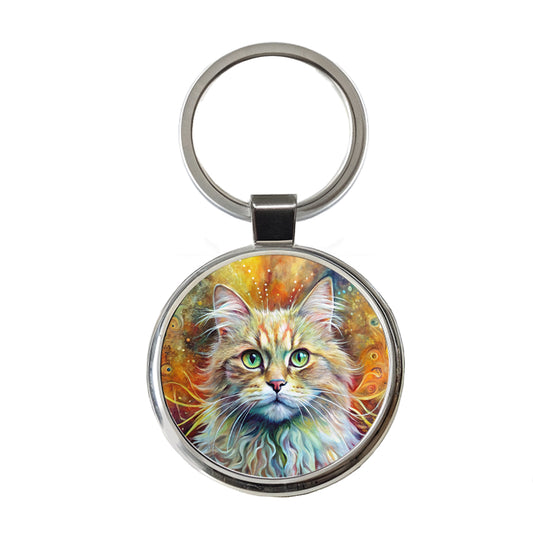 Persian Cat Abstract Art Round Metal Keychain