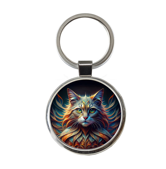 Persian Cat Abstract Stylized Art Round Metal Keychain