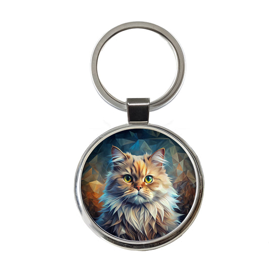 Persian Cat Contemporary Art Round Metal Keychain