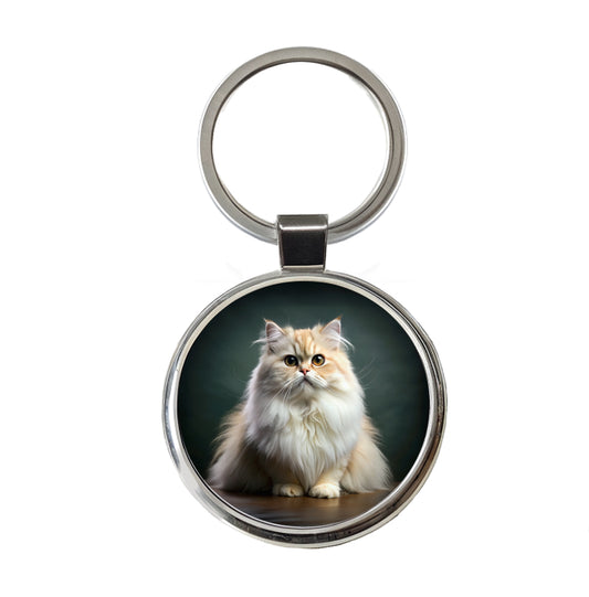 Persian Cat Photo Round Metal Keychain