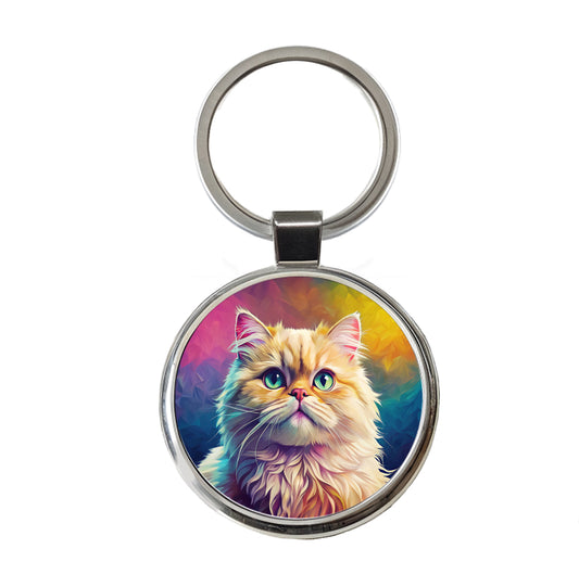 Persian Cat Pop Art Round Metal Keychain