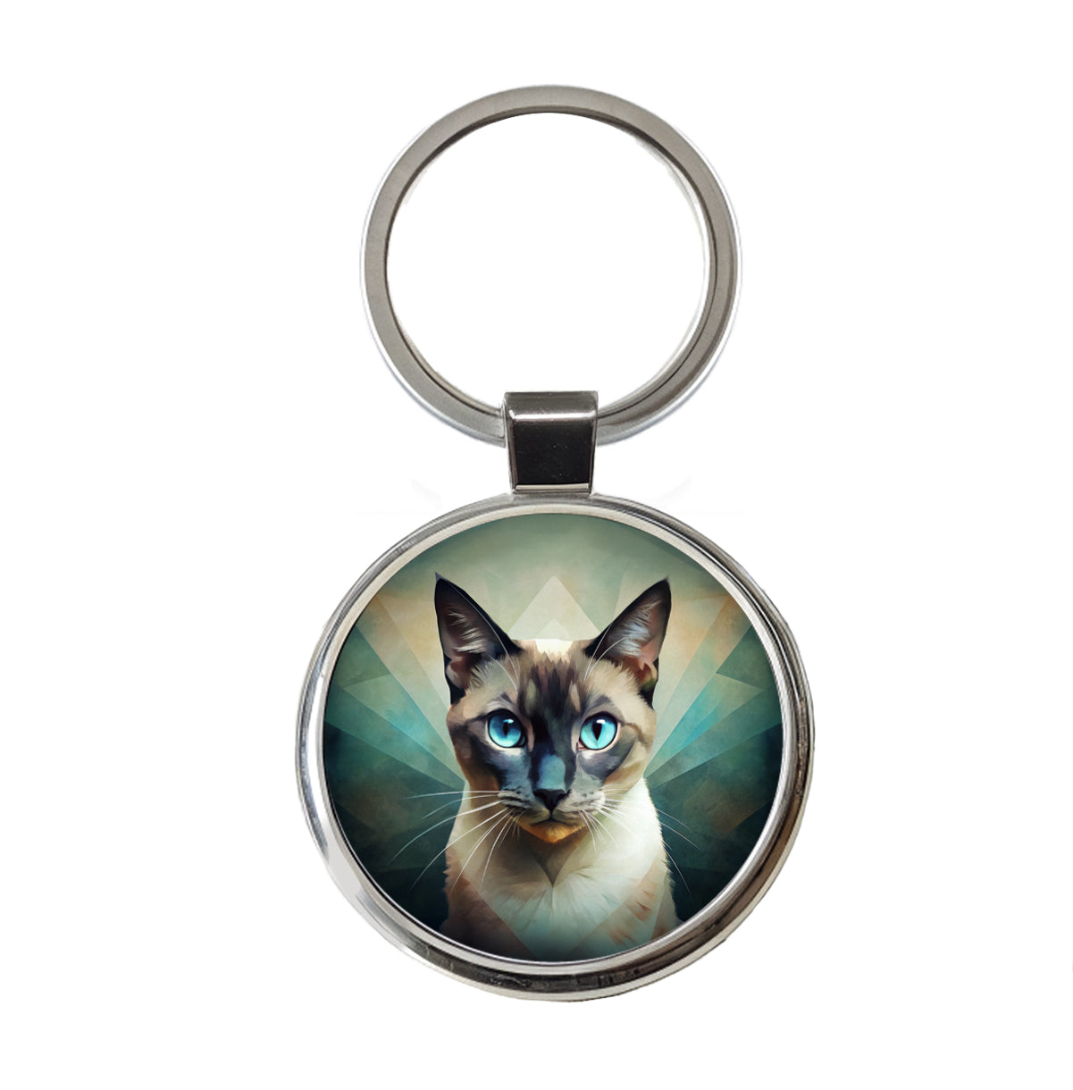 Siamese Cat Abstract Stylized Art Round Metal Keychain