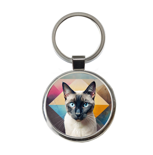 Siamese Cat Contemporary Art Round Metal Keychain