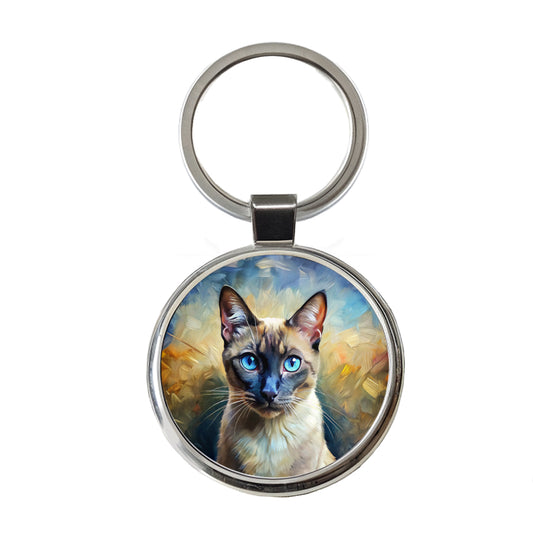 Siamese Cat Expressionism Art Round Metal Keychain