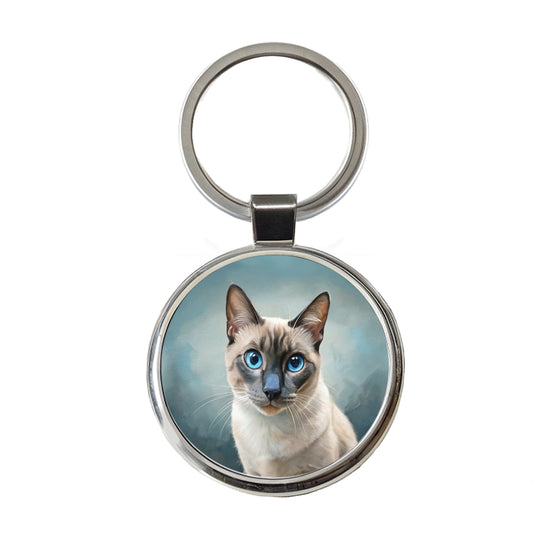 Siamese Cat Illustration Round Metal Keychain