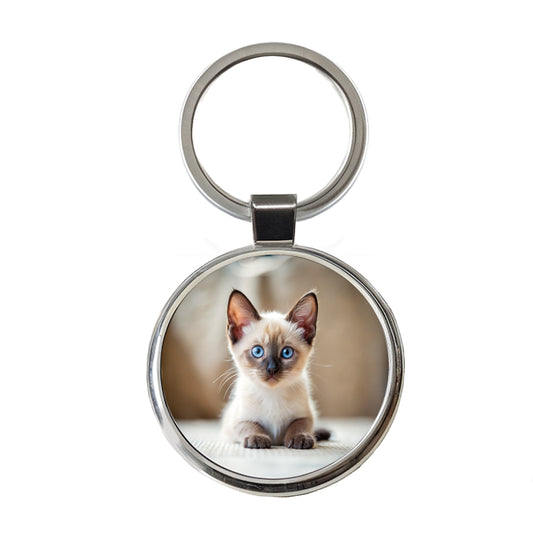 Siamese Cat Kitten Photo Round Metal Keychain