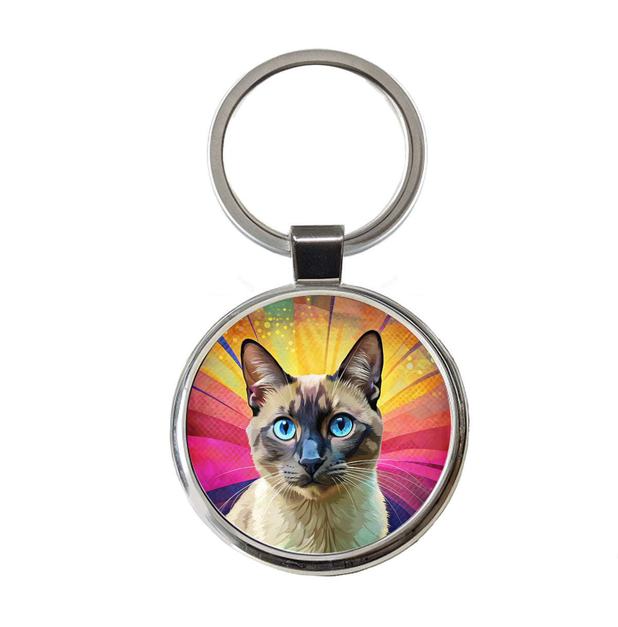 Siamese Cat Pop Art Round Metal Keychain