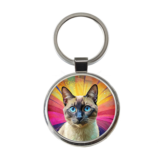 Siamese Cat Pop Art Round Metal Keychain