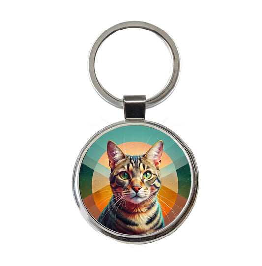 Tabby Cat Contemporary Art Round Metal Keychain