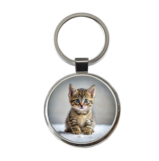 Tabby Cat Kitten Photo Round Metal Keychain