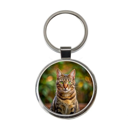 Tabby Cat Photo Round Metal Keychain
