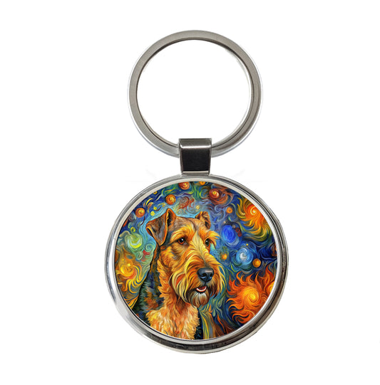 Airedale Terrier Dog Abstract Art Round Metal Keychain