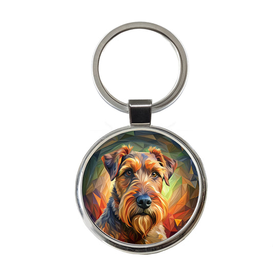 Airedale Terrier Dog Abstract Stylized Art Round Metal Keychain
