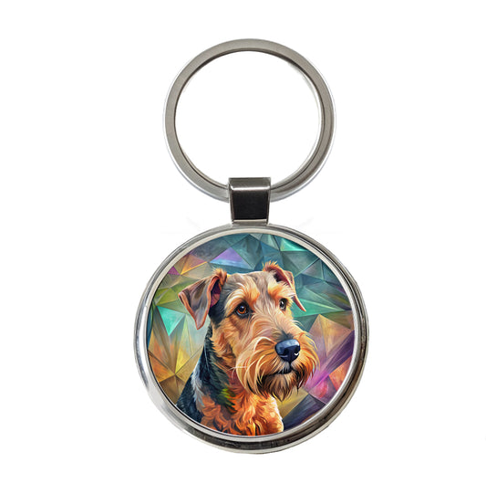 Airedale Terrier Dog Contemporary Art Round Metal Keychain
