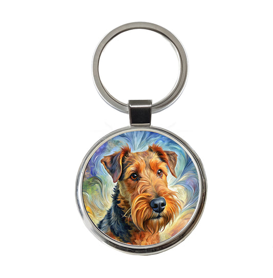 Airedale Terrier Dog Expressionism Art Round Metal Keychain