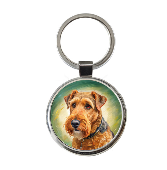 Airedale Terrier Dog Illustration Round Metal Keychain