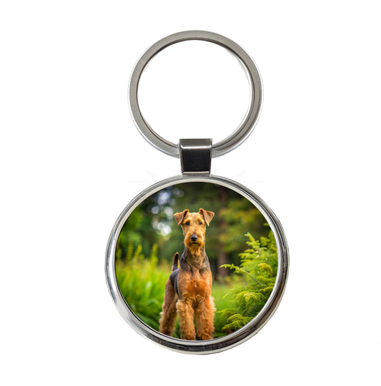 Airedale Terrier Dog Photo Round Metal Keychain