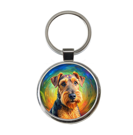 Airedale Terrier Dog Pop Art Round Metal Keychain