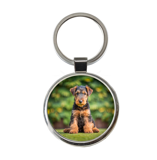 Airedale Terrier Dog Puppy Photo Round Metal Keychain