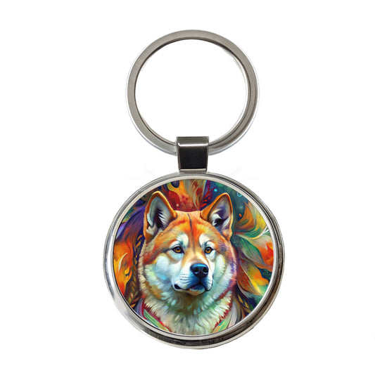 Akita Dog Abstract Art Round Metal Keychain