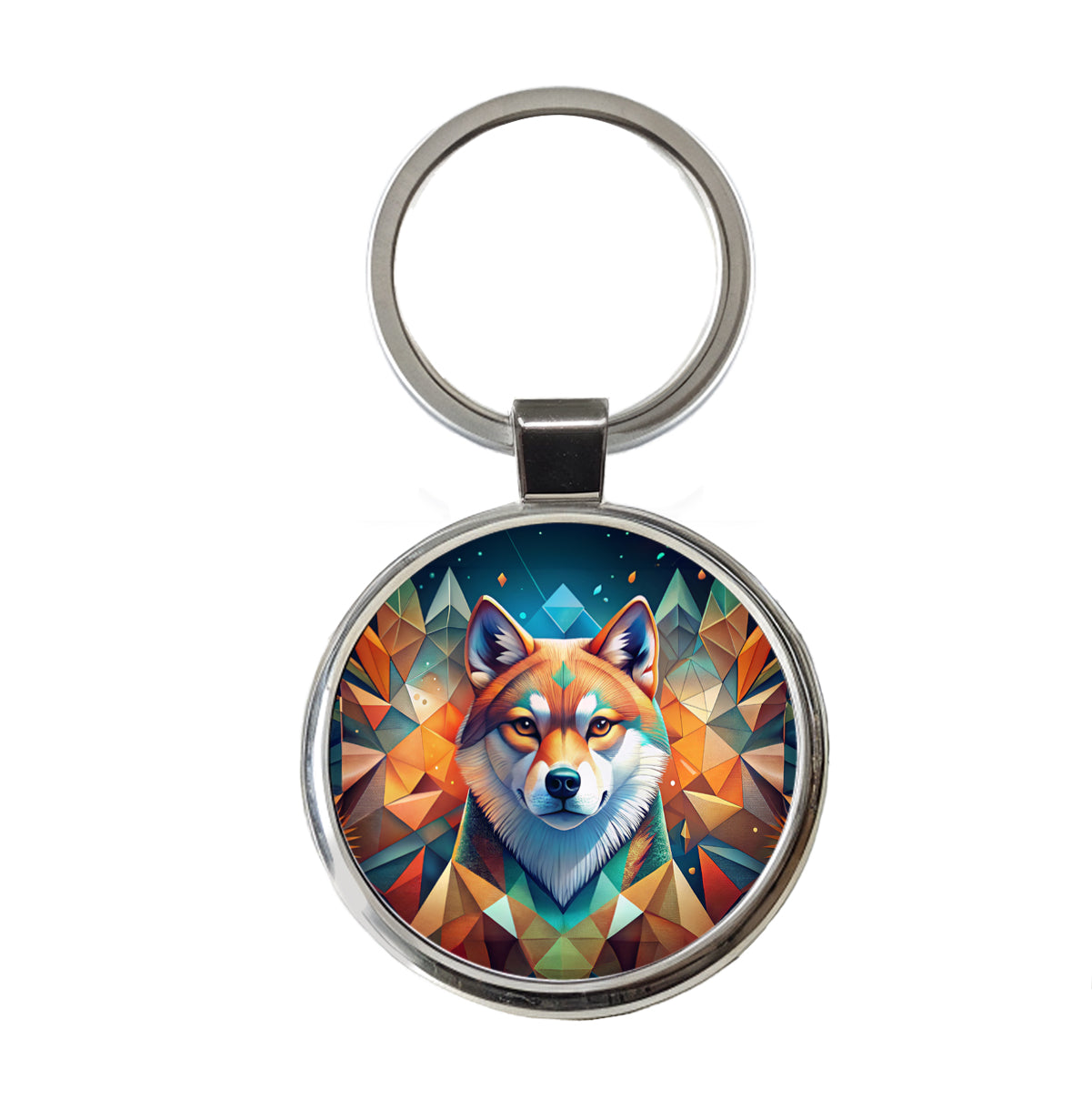 Akita Dog Abstract Stylized Art Round Metal Keychain