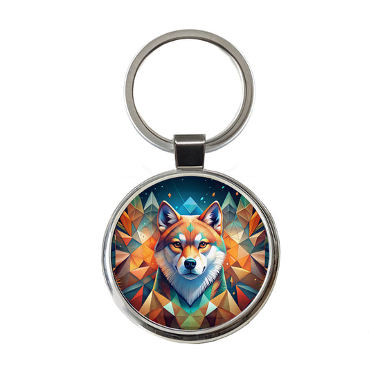 Akita Dog Abstract Stylized Art Round Metal Keychain