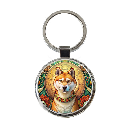 Akita Dog Art Nouveau Round Metal Keychain
