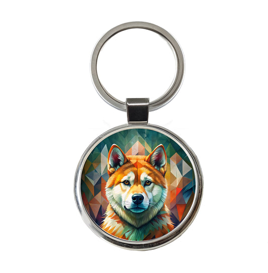 Akita Dog Contemporary Art Round Metal Keychain
