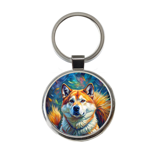 Akita Dog Expressionism Art Round Metal Keychain