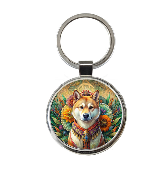 Akita Dog French Bohemian Art Round Metal Keychain