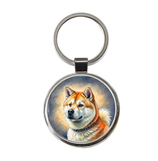 Akita Dog Illustration Round Metal Keychain