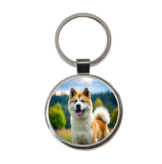 Akita Dog Photo Round Metal Keychain