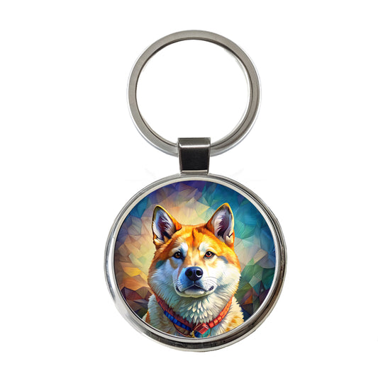 Akita Dog Pop Art Round Metal Keychain