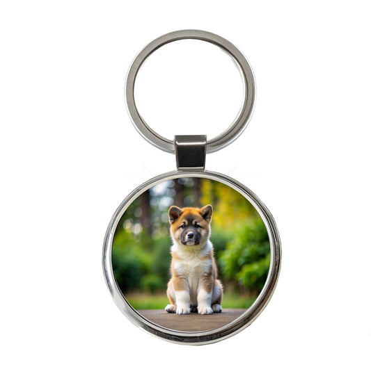 Akita Dog Puppy Photo Round Metal Keychain