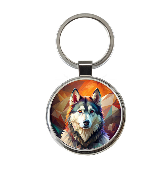 Alaskan Malamute Dog Contemporary Art Round Metal Keychain
