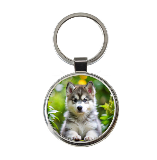 Alaskan Malamute Dog Puppy Photo Round Metal Keychain