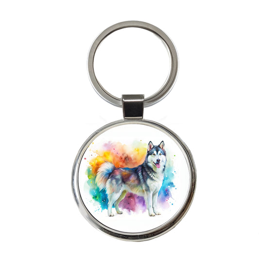 Alaskan Malamute Dog Watercolor Style Round Metal Keychain
