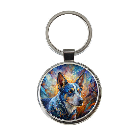Australian Cattle Dog Abstract Art Round Metal Keychain