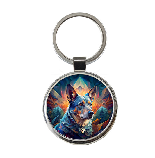 Australian Cattle Dog Abstract Stylized Art Round Metal Keychain