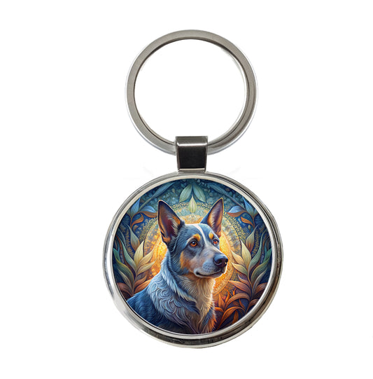 Australian Cattle Dog Art Nouveau Round Metal Keychain